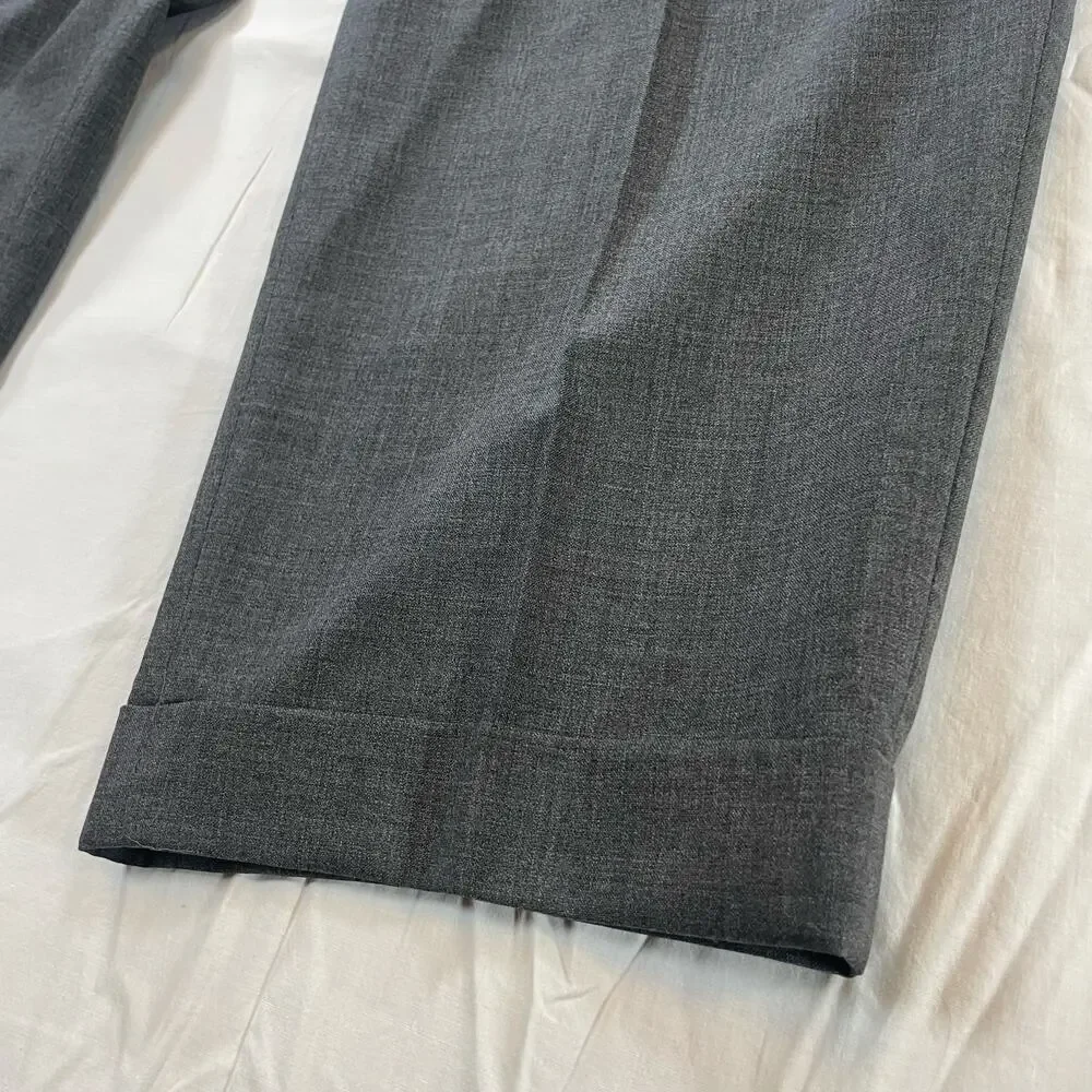 Hart Schaffner Marx Men’s Gray Wool Pleated Cuff Dress Pants Trousers 34